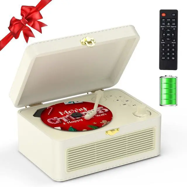 Main image of CD Player Portable Bluetooth: Kegaudio CD Players for Home with Speakers 3600mAh Rechargeable & Radio & Remote Control PU Leather Vintage CD-Player Support USB/AUX Playback Headphone Jack