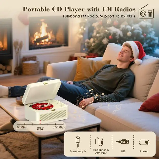 Alt view image 5 of 7 - CD Player Portable Bluetooth: Kegaudio CD Players for Home with Speakers 3600mAh Rechargeable & Radio & Remote Control PU Leather Vintage CD-Player Support USB/AUX Playback Headphone Jack