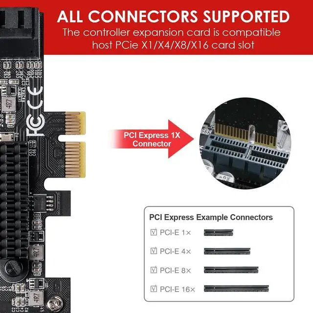 Alt view image 4 of 7 - PCIe 8-Port SATA Card with 8 Cables and Low Profile Bracket, 6Gbps SATA 3.0 PCIe Card