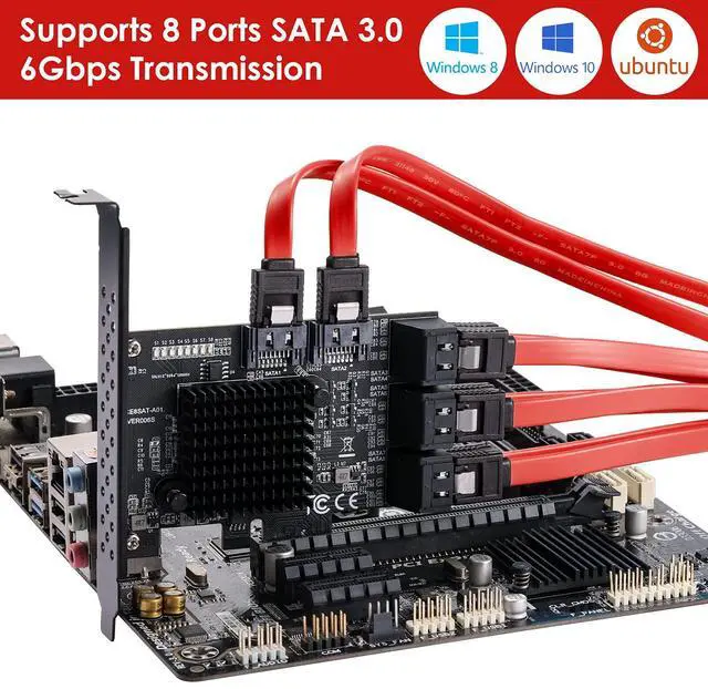 Alt view image 5 of 7 - PCIe 8-Port SATA Card with 8 Cables and Low Profile Bracket, 6Gbps SATA 3.0 PCIe Card