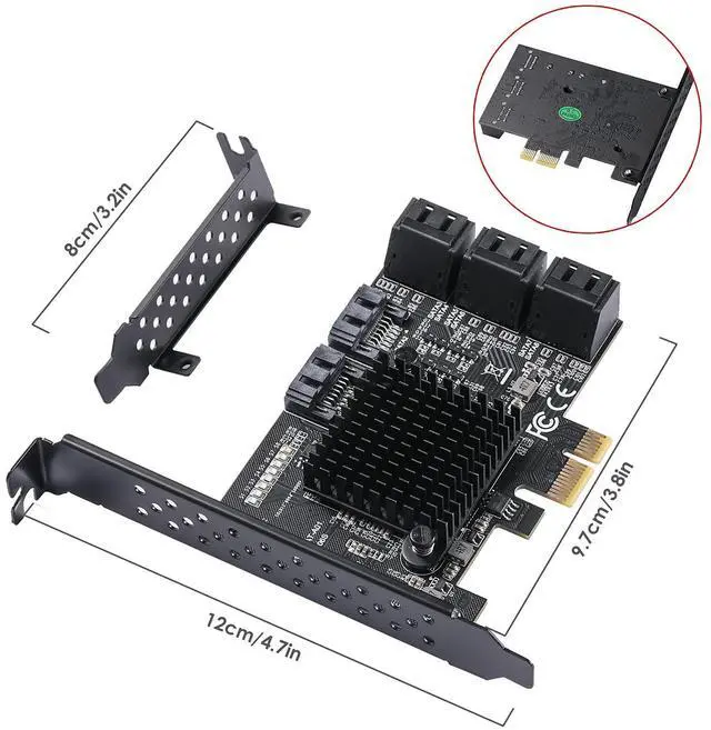 Alt view image 6 of 7 - PCIe 8-Port SATA Card with 8 Cables and Low Profile Bracket, 6Gbps SATA 3.0 PCIe Card