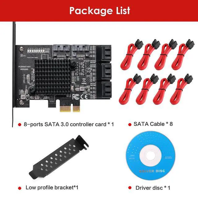 Alt view image 7 of 7 - PCIe 8-Port SATA Card with 8 Cables and Low Profile Bracket, 6Gbps SATA 3.0 PCIe Card
