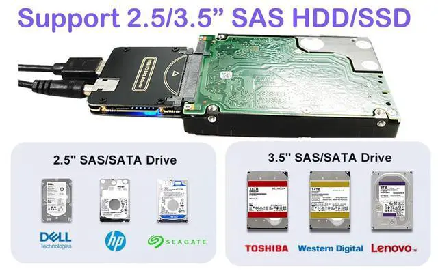 Alt view image 6 of 6 - SAS to USB 3.0 Adapter Card, USB 3.0 SAS SATA Hard Drive Enclosure Reader for 2.5 3.5 Inch HDD SSD with 12V/2A Power