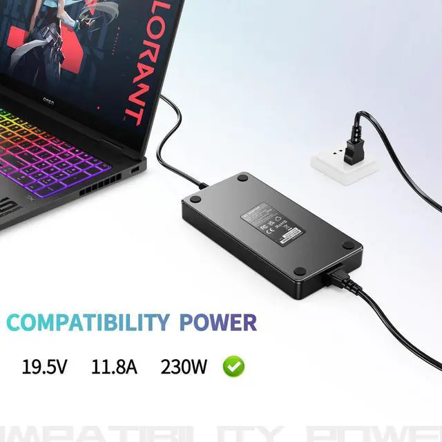 Alt view image 5 of 5 - 230W AC Charger for HP Thunderbolt Dock 230W G2 2UK38AA Zbook 15 G1 G2 17 G2 Omen X 2S 15 Z2 Mini G4 17-cb 15-dg EliteBook 8770w Laptop Power Supply Adapter