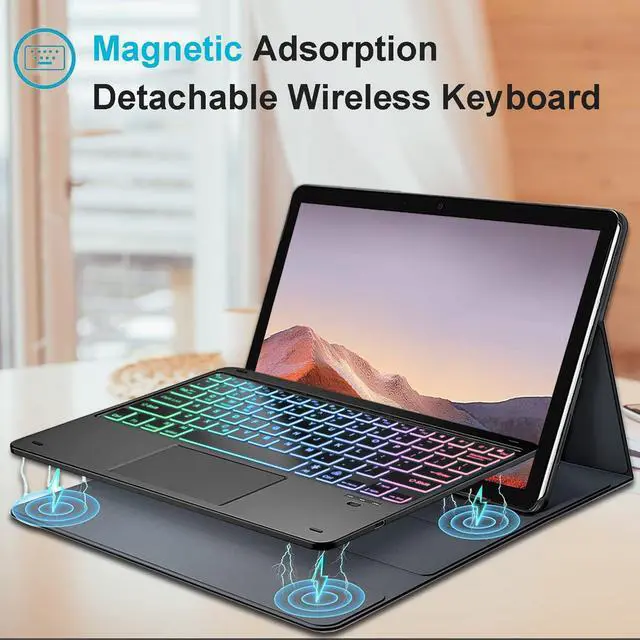 Alt view image 3 of 7 - Touchpad Keyboard Case for 12.3" Microsoft Surface Pro 7+/Pro 7/Pro 6/Pro 5/Pro 4, 7 Color Rainbow Backlight Detachable Bluetooth Trackpad Keyboard Folio Smart Cover