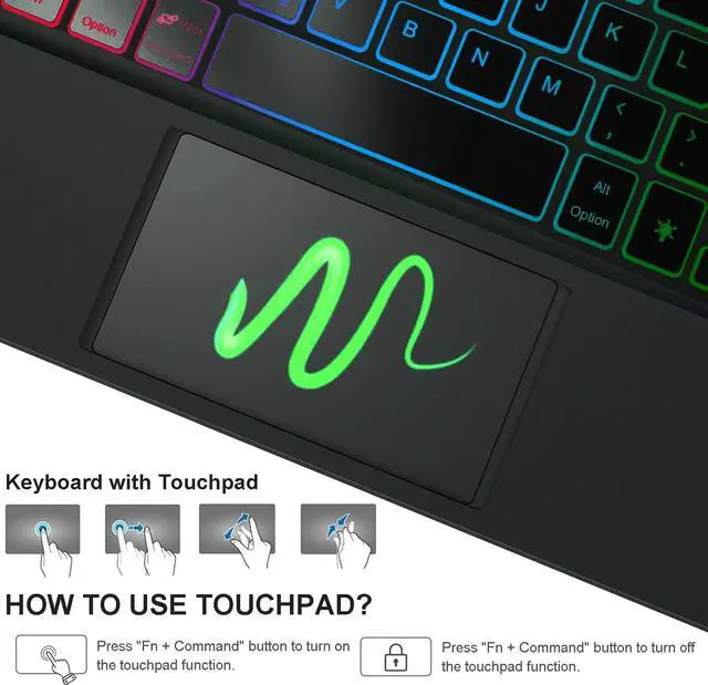 Alt view image 6 of 7 - Touchpad Keyboard Case for 12.3" Microsoft Surface Pro 7+/Pro 7/Pro 6/Pro 5/Pro 4, 7 Color Rainbow Backlight Detachable Bluetooth Trackpad Keyboard Folio Smart Cover