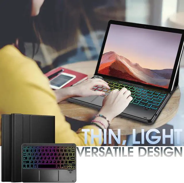 Alt view image 7 of 7 - Touchpad Keyboard Case for 12.3" Microsoft Surface Pro 7+/Pro 7/Pro 6/Pro 5/Pro 4, 7 Color Rainbow Backlight Detachable Bluetooth Trackpad Keyboard Folio Smart Cover