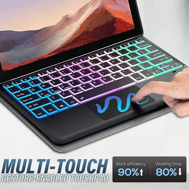 Alt view image 6 of 7 - Backlit Touchpad Keyboard Case for Microsoft Surface Pro 7 Plus, 6, 5, 4 - 12.3 Inch Tablet, 3-Zone Wireless Keyboard With Slim Stand Cover