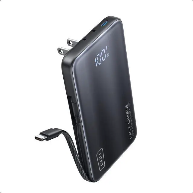 Main image of Portable Charger, Ultra Slim & Small 45W Fast Charging Power Bank, 10000mAh GaN Battery Pack with Built-in AC Wall Plug, Flight-Safe Travel 3-in-1 Powerbank, for iPhone 17 16, Samsung, Tablet etc