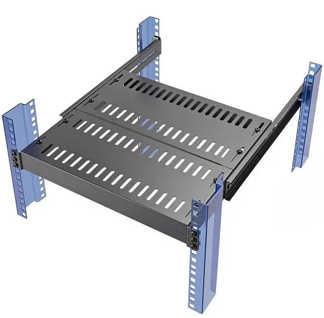 Main image of 1U Server Rack Shelf, 4-Post Adjustable Ventilated Rack Mount Tray, 19 Inch Universal Shelf with 16''-31" Adjustable Depth for Network Equipment Server Cabinet, Black