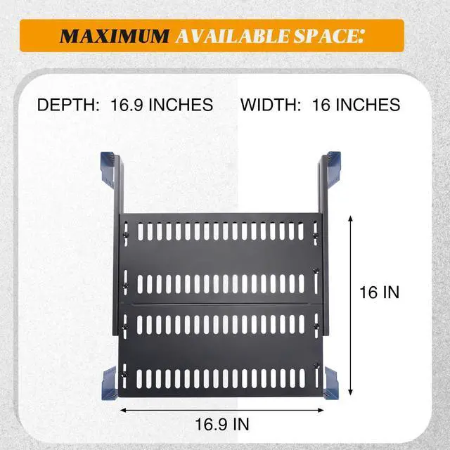 Alt view image 3 of 7 - 1U Server Rack Shelf, 4-Post Adjustable Ventilated Rack Mount Tray, 19 Inch Universal Shelf with 16''-31" Adjustable Depth for Network Equipment Server Cabinet, Black