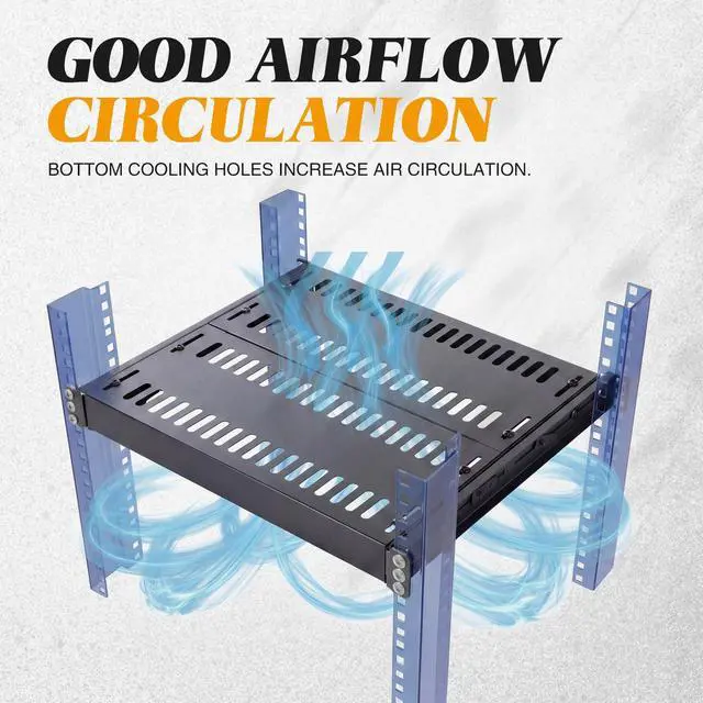 Alt view image 4 of 7 - 1U Server Rack Shelf, 4-Post Adjustable Ventilated Rack Mount Tray, 19 Inch Universal Shelf with 16''-31" Adjustable Depth for Network Equipment Server Cabinet, Black