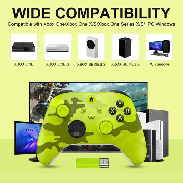 Alt view image 2 of 7 - Xbox One Controller,Xbox Controller Wireless for Xbox One, Xbox Series X/S,Wireless Controller with 3.5mm Audio Jack,with 2.4GHz Wireless Adapter,Camo Yellow