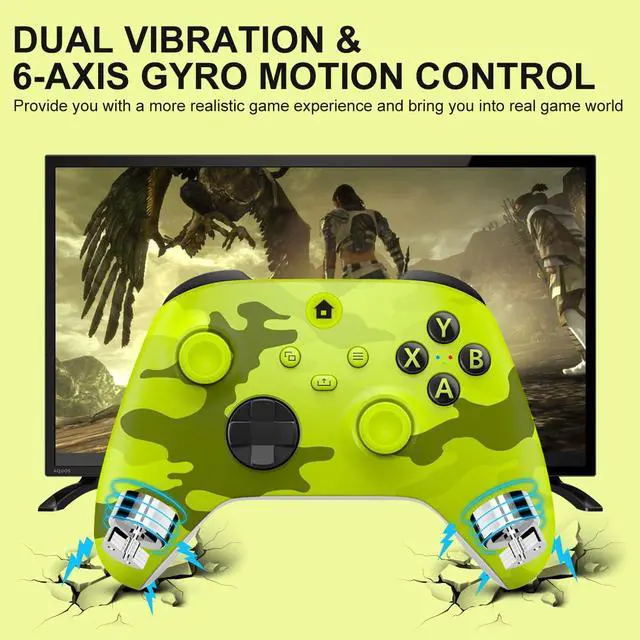 Alt view image 4 of 7 - Xbox One Controller,Xbox Controller Wireless for Xbox One, Xbox Series X/S,Wireless Controller with 3.5mm Audio Jack,with 2.4GHz Wireless Adapter,Camo Yellow
