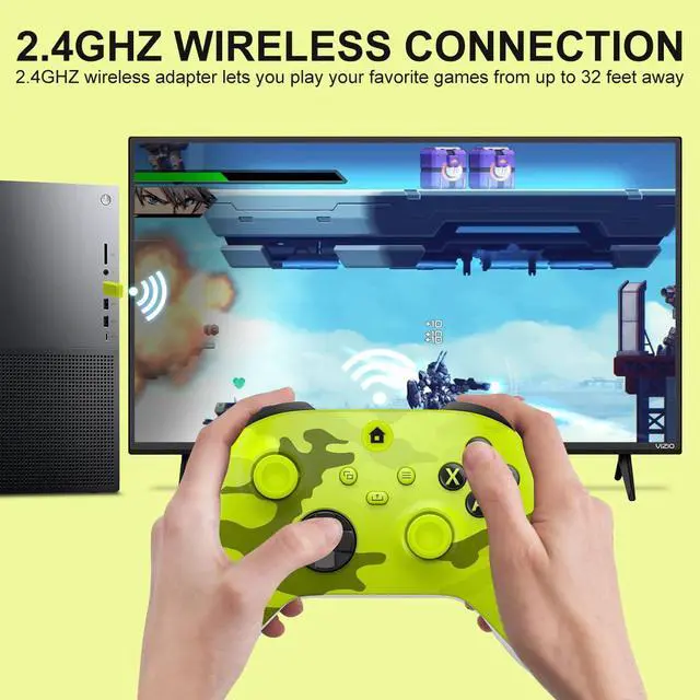 Alt view image 5 of 7 - Xbox One Controller,Xbox Controller Wireless for Xbox One, Xbox Series X/S,Wireless Controller with 3.5mm Audio Jack,with 2.4GHz Wireless Adapter,Camo Yellow