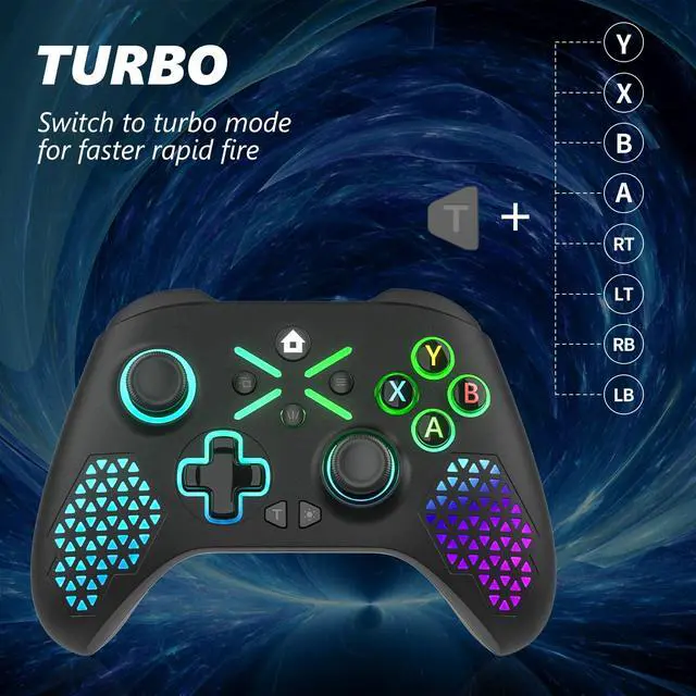 Alt view image 5 of 7 - RGB Wireless Controller for Xbox Series X|S, Xbox One & Windows 10/11, Gaming Gamepad with Hall Trigger, Turbo, Macro, 3.5mm Audio Jack, 2.4GHz Adapter