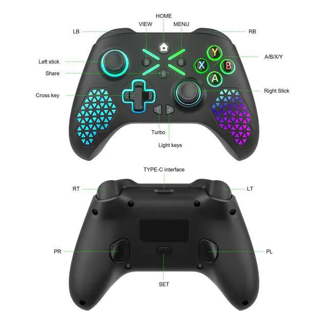 Alt view image 7 of 7 - RGB Wireless Controller for Xbox Series X|S, Xbox One & Windows 10/11, Gaming Gamepad with Hall Trigger, Turbo, Macro, 3.5mm Audio Jack, 2.4GHz Adapter