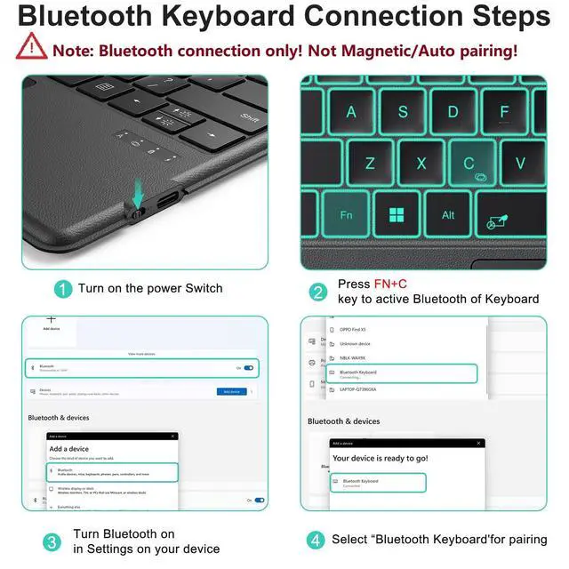 Alt view image 4 of 7 - Bluetooth Keyboard for Microsoft Surface Pro 11/10/9/8/X (13") - Charging Via Type-C Cable(Included), 7-Color Backlit, Trackpad, Pencil Slot, Bluetooth Manual Pairing Type Cover Keyboard
