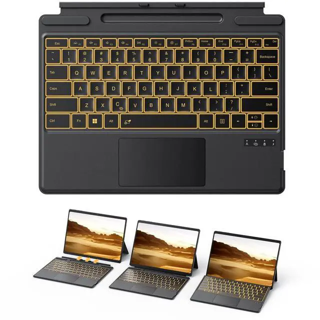 Main image of Bluetooth Keyboard for Microsoft Surface Pro 11/10/9/8/X (13") - Charging Via Type-C Cable(Included), 7-Color Backlit, Trackpad, Pencil Slot, Bluetooth Manual Pairing Type Cover Keyboard