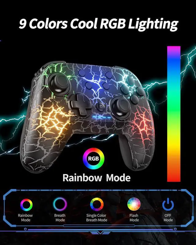 Alt view image 2 of 7 - Compatible with Switch/Switch Lite/OLED/PC, 1000mAh Switch Pro Controller with 9 Color LED, Programmable, Multi-Vibration & Multi-Axis Gyro, Motion, Turbo, Share, Screenshot