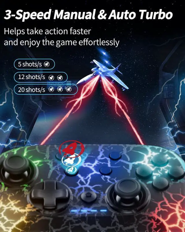 Alt view image 3 of 7 - Compatible with Switch/Switch Lite/OLED/PC, 1000mAh Switch Pro Controller with 9 Color LED, Programmable, Multi-Vibration & Multi-Axis Gyro, Motion, Turbo, Share, Screenshot