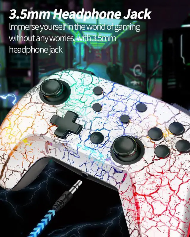 Alt view image 5 of 7 - Compatible with Switch/Switch Lite/OLED/PC, 1000mAh Switch Pro Controller with 9 Color LED, Programmable, Multi-Vibration & Multi-Axis Gyro, Motion, Turbo, Share, Screenshot