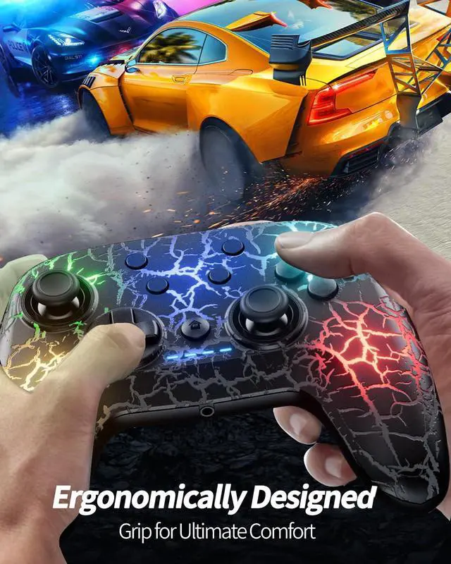 Alt view image 6 of 7 - Compatible with Switch/Switch Lite/OLED/PC, 1000mAh Switch Pro Controller with 9 Color LED, Programmable, Multi-Vibration & Multi-Axis Gyro, Motion, Turbo, Share, Screenshot