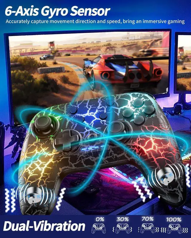 Alt view image 7 of 7 - Compatible with Switch/Switch Lite/OLED/PC, 1000mAh Switch Pro Controller with 9 Color LED, Programmable, Multi-Vibration & Multi-Axis Gyro, Motion, Turbo, Share, Screenshot