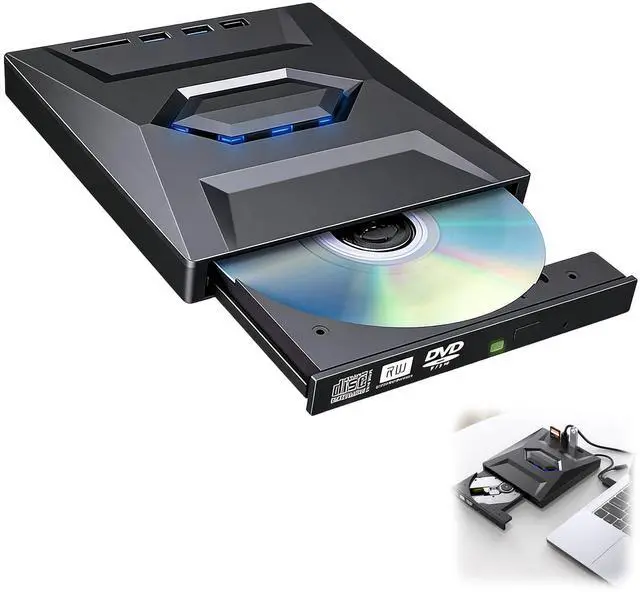 Main image of External Blu-ray Drive Portable BD/DVD/CD Burner Writer Reader with USB Hub & SD/TF Card Reader with 3 USB Ports Hub & SD/TF Card Readers, 6X Blu-ray Optical Drive for Laptop Desktop