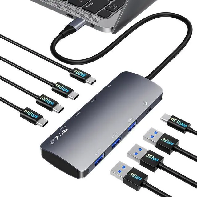 Main image of USB C Hub 8 in 1, USB C Video Output Hub with 4K@60Hz, 10Gbps USB C Splitter, 100W PD Charging, Data Transfer, USBC Hub Multiport Adapter for MacBook, iPad Pro, More Type C Devices