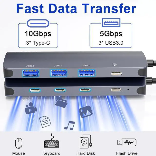 Alt view image 5 of 7 - USB C Hub 8 in 1, USB C Video Output Hub with 4K@60Hz, 10Gbps USB C Splitter, 100W PD Charging, Data Transfer, USBC Hub Multiport Adapter for MacBook, iPad Pro, More Type C Devices