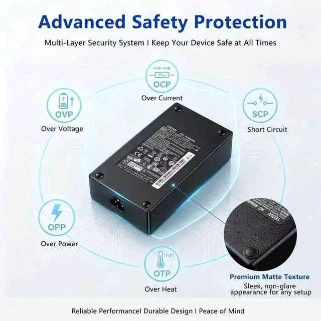 Alt view image 6 of 7 - 180W AC Power Adapter Compatible with MSI Gaming Laptop Thin GF63 GF65 GF75, Katana GF66 GF76, Stealth GS63 GS65, 19.5V 9.23A