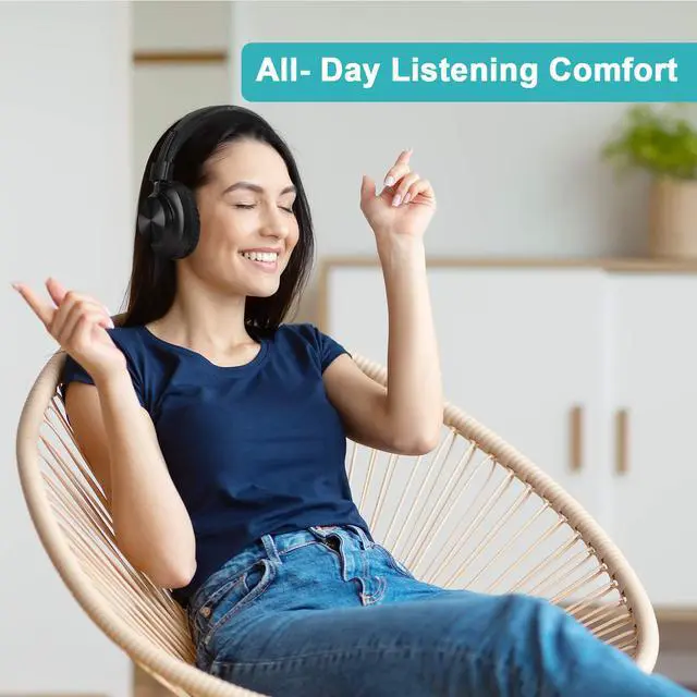 Alt view image 6 of 7 - Bluetooth 5.0 Over- Ear Wireless Headphones 30 Hours Battery, FM Radio, MP3 Player, Micro SD/TF with 40mm Deep Bass Drivers, Premium Microphone Built-in Headset, Foldable, Comfortable, Mowing