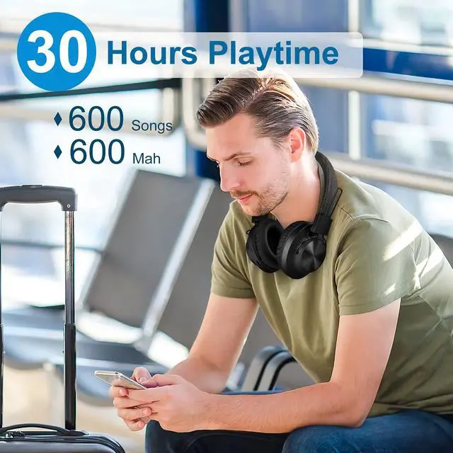 Alt view image 2 of 7 - Bluetooth 5.0 Over- Ear Wireless Headphones 30 Hours Battery, FM Radio, MP3 Player, Micro SD/TF with 40mm Deep Bass Drivers, Premium Microphone Built-in Headset, Foldable, Comfortable, Mowing