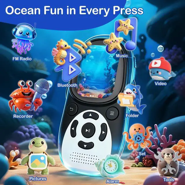 Alt view image 6 of 7 - 64GB Cute Penguin MP3 Player with Bluetooth 5.3 & Speaker, Portable Music Player for Kids, 2" Screen, 65-Hour Battery Life, FM Radio, Voice Recorder, Volume Limit, Supports 128GB microSD Card