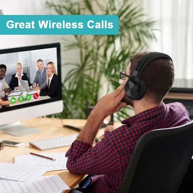 Alt view image 4 of 7 - Bluetooth 5.0 Over- Ear Wireless Headphones 30 Hours Battery, FM Radio, MP3 Player, Micro SD/TF with 40mm Deep Bass Drivers, Premium Microphone Built-in Headset, Foldable, Comfortable, Mowing