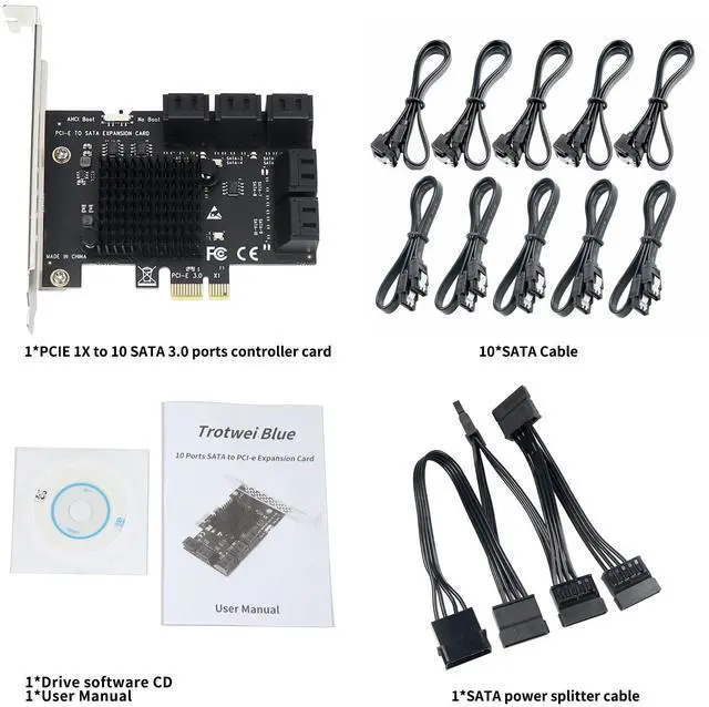 Alt view image 7 of 7 - SATA Expansion Card 10 Ports,6Gbps PCI Express x1 to SATA 3.0 Controller Card for Windows XP/7/8/10 SSD HDD