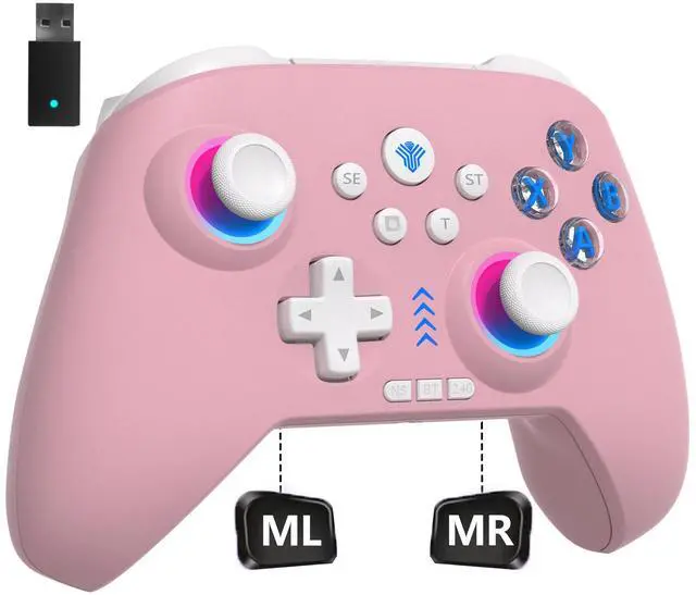 Main image of 2.4G Wireless PC Controller with RGB Lighting/Programming Keys/Hall Joysticks/Hall Triggers/Vibrations,Three-Mode Switch Controller,Plug and Play Work for Windows PC, Android, Switch, Steam (PINK)