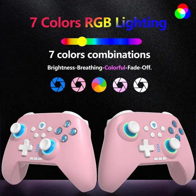 Alt view image 2 of 7 - 2.4G Wireless PC Controller with RGB Lighting/Programming Keys/Hall Joysticks/Hall Triggers/Vibrations,Three-Mode Switch Controller,Plug and Play Work for Windows PC, Android, Switch, Steam (PINK)