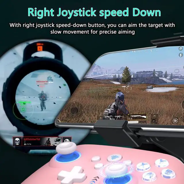 Alt view image 5 of 7 - 2.4G Wireless PC Controller with RGB Lighting/Programming Keys/Hall Joysticks/Hall Triggers/Vibrations,Three-Mode Switch Controller,Plug and Play Work for Windows PC, Android, Switch, Steam (PINK)