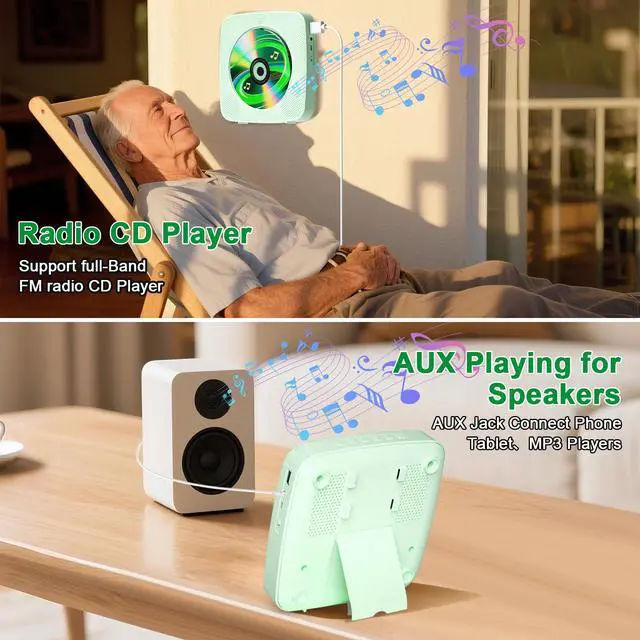 Alt view image 5 of 7 - CD Player Portable Rechargeable: CD Players for Home Portable CD Player with Bluetooth & Dual Speakers 1800mAh CD Boombox FM Radio USB Type-C MP3 Music Player