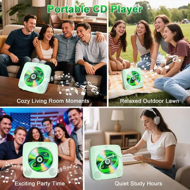 Alt view image 7 of 7 - CD Player Portable Rechargeable: CD Players for Home Portable CD Player with Bluetooth & Dual Speakers 1800mAh CD Boombox FM Radio USB Type-C MP3 Music Player