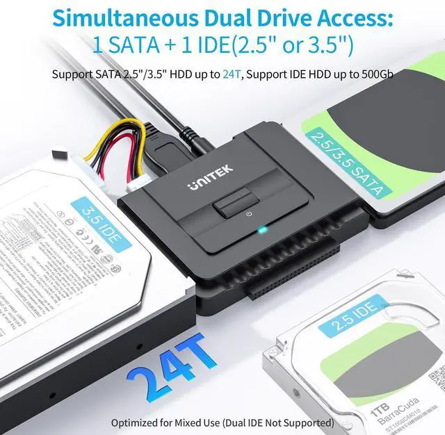 Alt view image 2 of 7 - USB 3.0 to IDE and SATA Converter External Hard Drive Adapter Kit for Universal 2.5/3.5 HDD/SSD Hard Drive Disk, One Touch Backup Function, Included 12V/2A Power Adapter