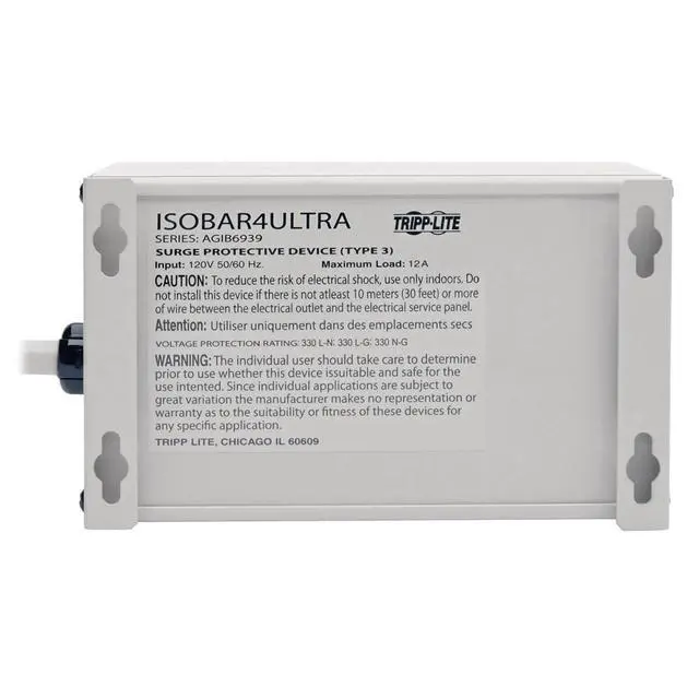 Alt view image 7 of 7 - ISOBAR4ULTRA Isobar 4 Outlet Heavy Duty Power Strip Surge Protector, 3330 Joules, 6ft Cord, Flat Plug, Metal Power Strip, Industrial Garage Work Shop Bench, Under Desk and Wall Mountable