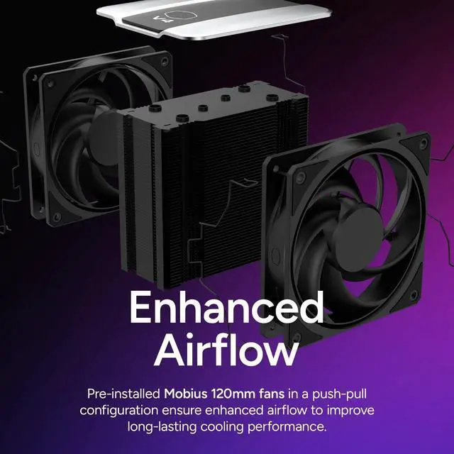 Alt view image 4 of 7 - V4 Alpha 3DHP CPU Air Cooler, Single-Tower, Dual PWM Fans