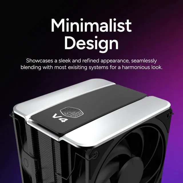 Alt view image 6 of 7 - V4 Alpha 3DHP CPU Air Cooler, Single-Tower, Dual PWM Fans