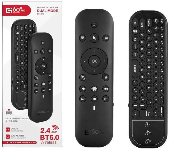 Main image of Remote Control with 2.4G USB Dongle, Bluetooth Rechargeable Backlit Mini Bluetooth Keyboard for Android TV Box, Smart TV, Laptop, PC, Projector, HTPC, Media Player, Black