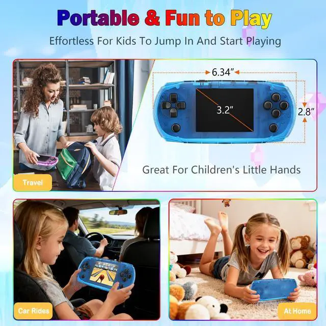 Alt view image 6 of 7 - 3.2" IPS Large Screen Handheld Game Console for Kids Preloaded 100 Retro Video Games, Portable Gaming System Rechargeable Battery, Mini Travel Electronic Toy Gifts for Boys Girls (Blue)