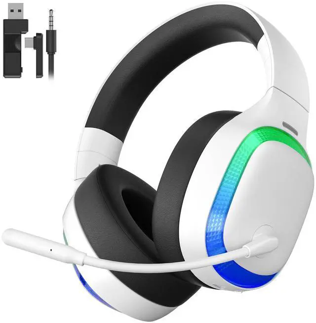 Main image of 2.4Ghz Wireless Gaming Headset for PS5, PS4, PC, Mac, Bluetooth 5.4 Gaming Headphones with Noise Canceling Mic, 70H Battery, Surround Sound, Lay-Flat & Foldable - RGB White