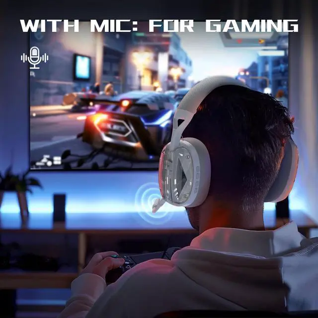 Alt view image 6 of 7 - L60 Wireless Over-Ear Gaming Headset,40mm Drivers,Detachable Noise Cancelling Mic,Memory Foam Ear Pads,3 Modes USB Computer Headset with 5.1 Surround Sound for PC/Mac/PS4/PS5-White